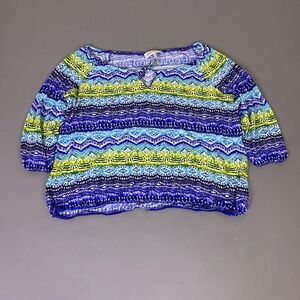 Jones New York Sport Blouse Top XXL Blue Green Geometric 3/4 Sleeve Boho **